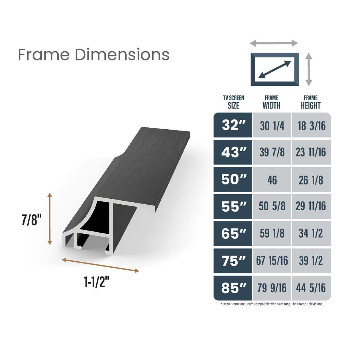 Deco TV Frames 43" Alloy Scoop Frame for Samsung The Frame TV 2021-2024