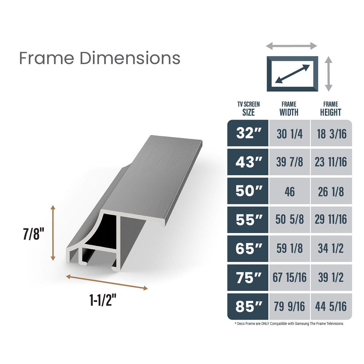 Deco TV Frames 43" Alloy Scoop Frame for Samsung The Frame TV 2021-2024